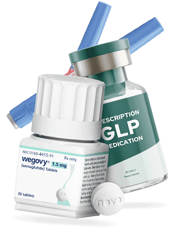 GLP-1 medication vials and tablets