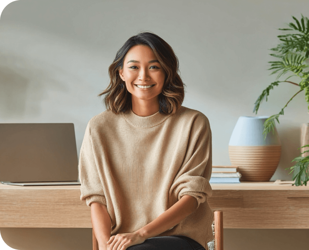 Care coach smiling during a video call